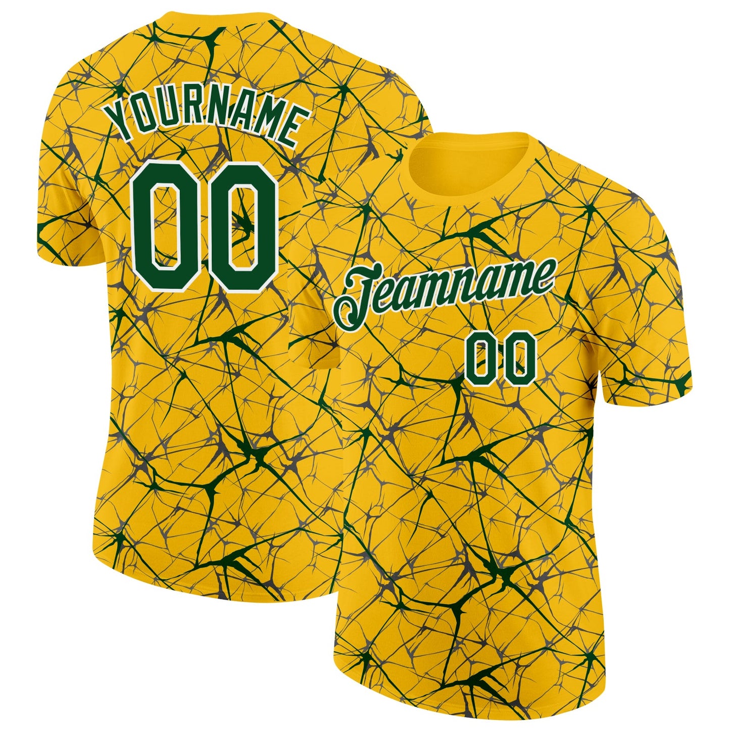 Custom Yellow Green Gray-White Abstract Network Crackle Performance T-Shirt