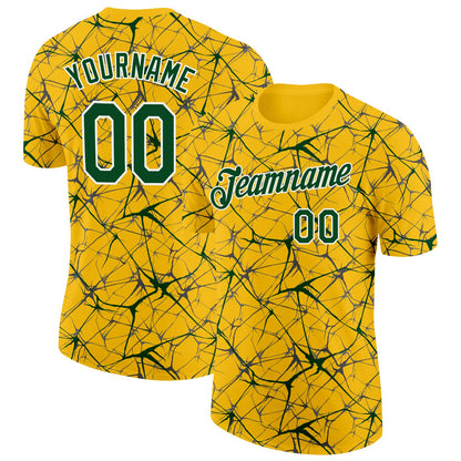Custom Yellow Green Gray-White Abstract Network Crackle Performance T-Shirt