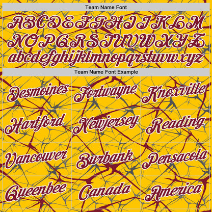 Custom Yellow Crimson Gray-White Abstract Network Crackle Performance T-Shirt
