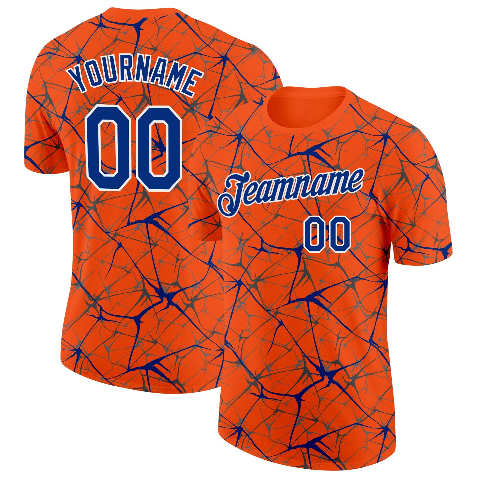 Custom Orange Royal Gray-White Abstract Network Crackle Performance T-Shirt