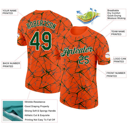 Custom Orange Green Gray-White Abstract Network Crackle Performance T-Shirt