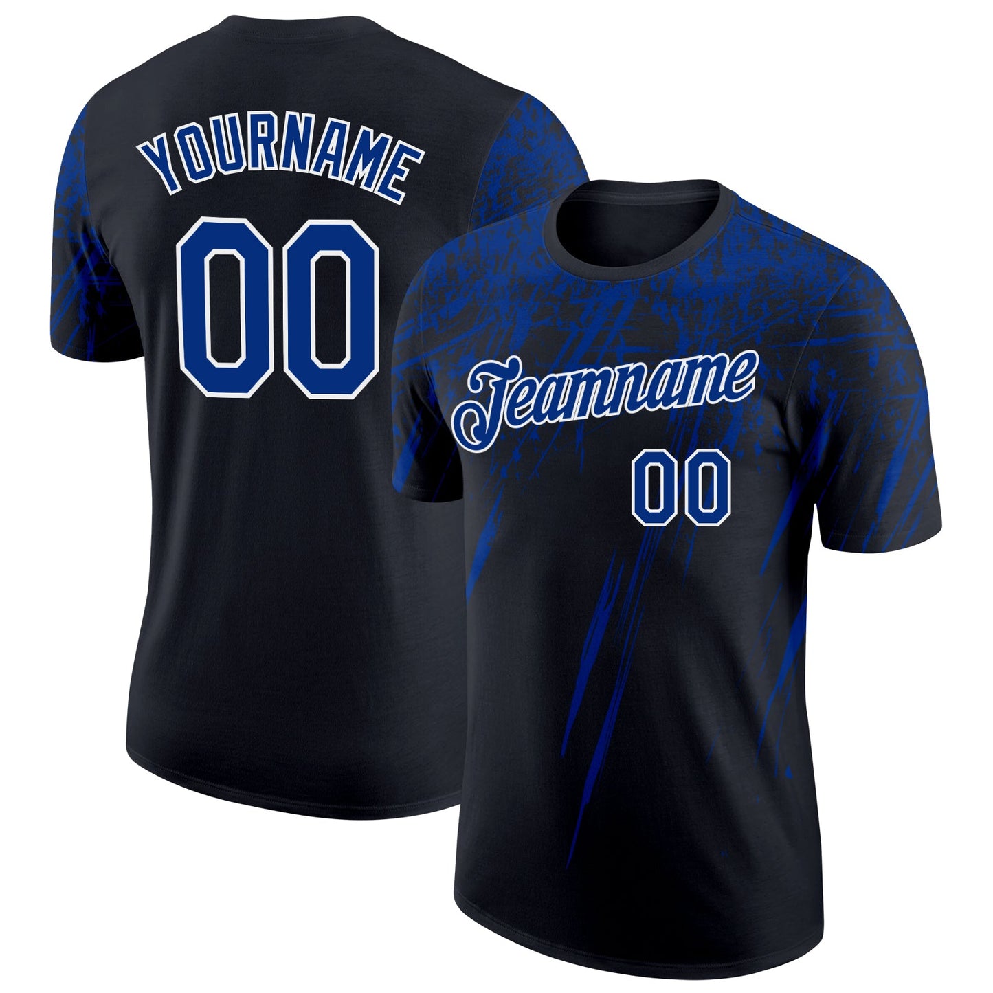 Custom Black Royal-White Distressed Scratch Brush Stroke Performance T-Shirt
