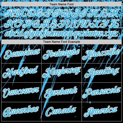 Custom Black Sky Blue-White Distressed Scratch Brush Stroke Performance T-Shirt