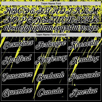Custom Black Neon Yellow-White Distressed Scratch Brush Stroke Performance T-Shirt