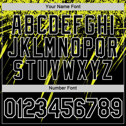 Custom Black Neon Yellow-White Distressed Scratch Brush Stroke Performance T-Shirt