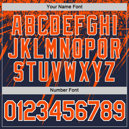 Custom Navy Orange-White Distressed Scratch Brush Stroke Performance T-Shirt