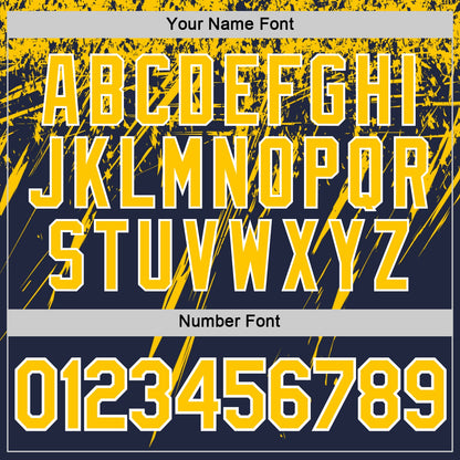 Custom Navy Yellow-White Distressed Scratch Brush Stroke Performance T-Shirt
