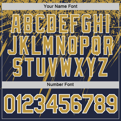 Custom Navy Old Gold-White Distressed Scratch Brush Stroke Performance T-Shirt