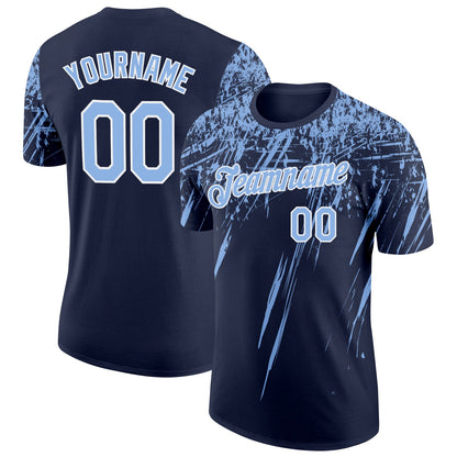 Custom Navy Light Blue-White Distressed Scratch Brush Stroke Performance T-Shirt