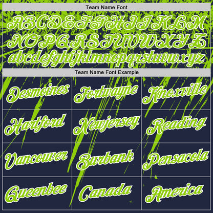 Custom Navy Neon Green-White Distressed Scratch Brush Stroke Performance T-Shirt