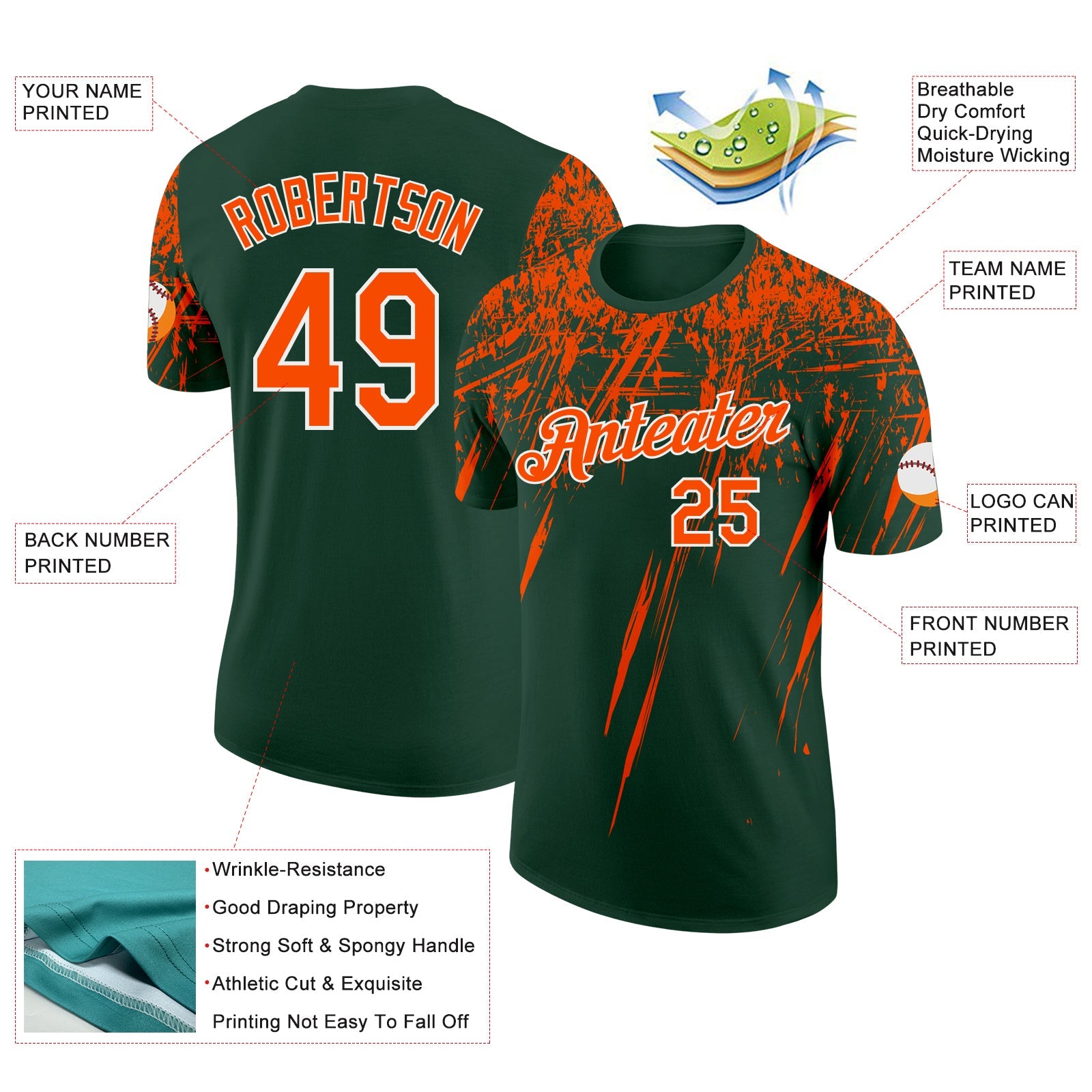 Custom Green Orange-White Distressed Scratch Brush Stroke Performance T-Shirt