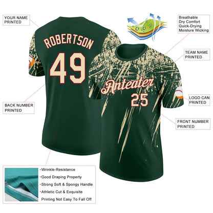 Custom Green Cream-Crimson Distressed Scratch Brush Stroke Performance T-Shirt