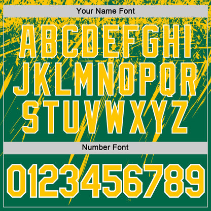 Custom Kelly Green Yellow-White Distressed Scratch Brush Stroke Performance T-Shirt