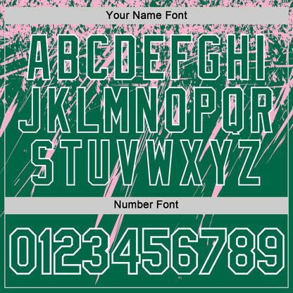 Custom Kelly Green Light Pink-White Distressed Scratch Brush Stroke Performance T-Shirt