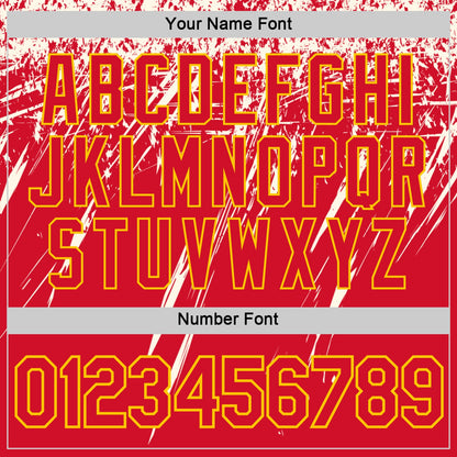 Custom Red Cream-Yellow Distressed Scratch Brush Stroke Performance T-Shirt