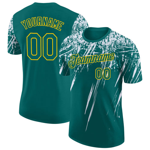 Custom Teal White-Yellow Distressed Scratch Brush Stroke Performance T-Shirt