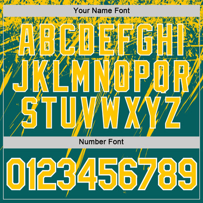 Custom Teal Yellow-White Distressed Scratch Brush Stroke Performance T-Shirt