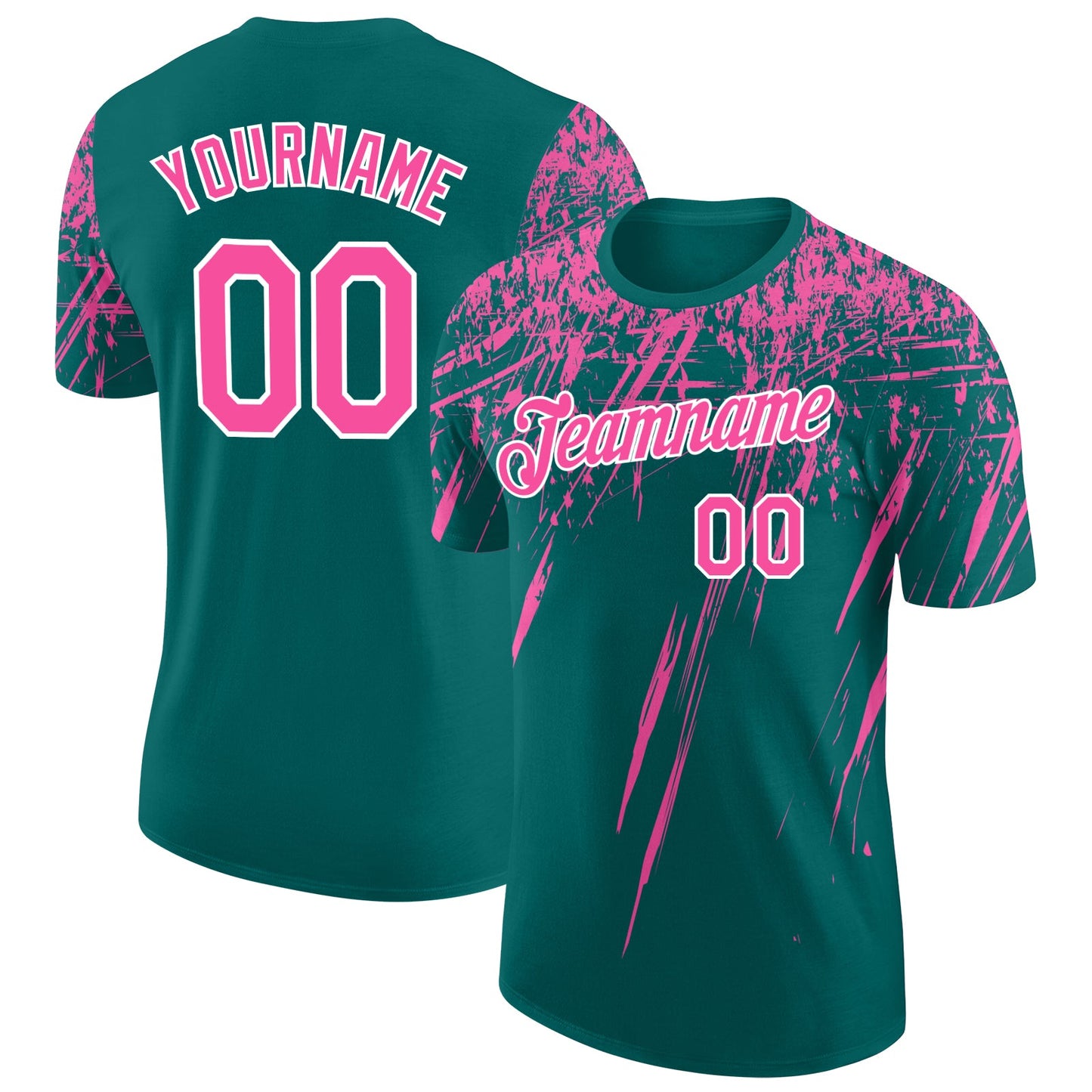Custom Teal Pink-White Distressed Scratch Brush Stroke Performance T-Shirt