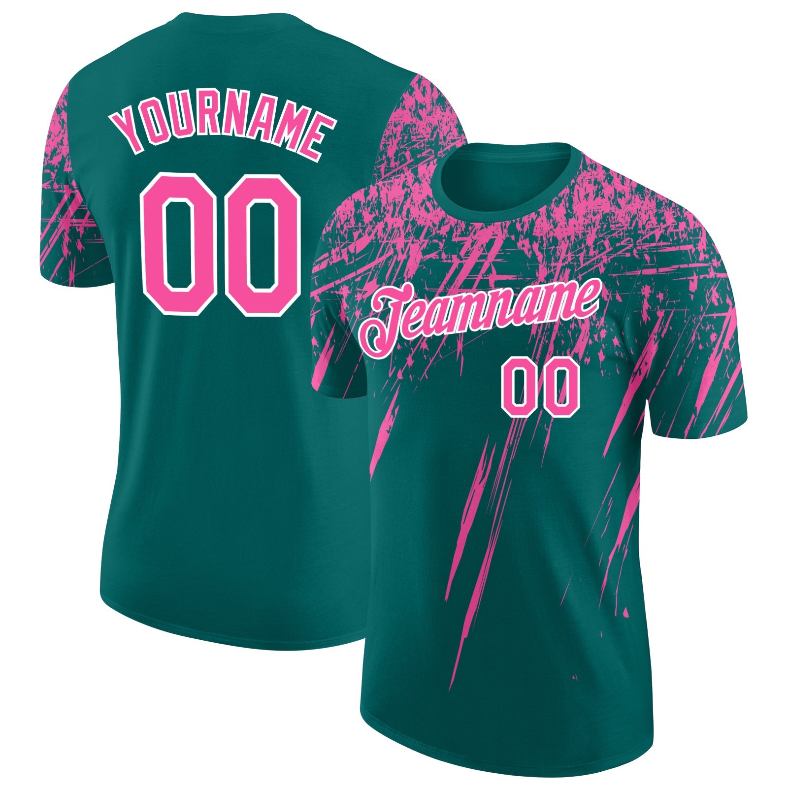 Custom Teal Pink-White Distressed Scratch Brush Stroke Performance T-Shirt