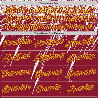 Custom Crimson White-Yellow Distressed Scratch Brush Stroke Performance T-Shirt