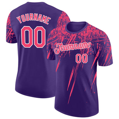 Custom Purple Neon Pink-White Distressed Scratch Brush Stroke Performance T-Shirt