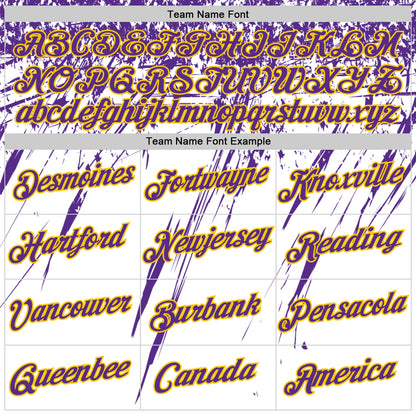 Custom White Purple-Yellow Distressed Scratch Brush Stroke Performance T-Shirt
