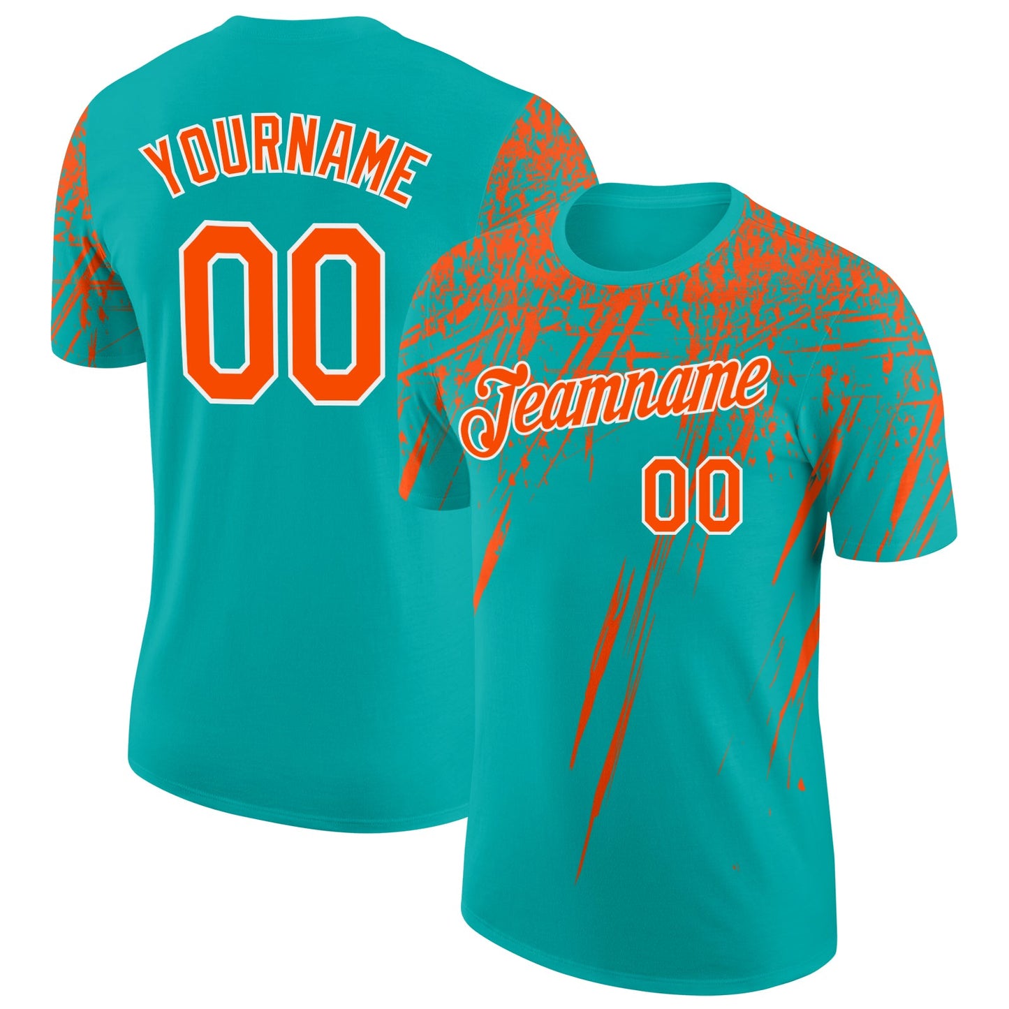 Custom Aqua Orange-White Distressed Scratch Brush Stroke Performance T-Shirt