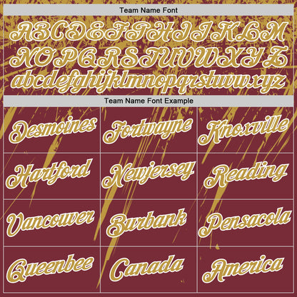 Custom Burgundy Old Gold-White Distressed Scratch Brush Stroke Performance T-Shirt