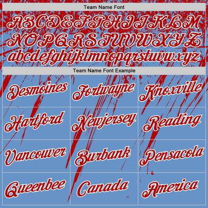 Custom Light Blue Red-White Distressed Scratch Brush Stroke Performance T-Shirt