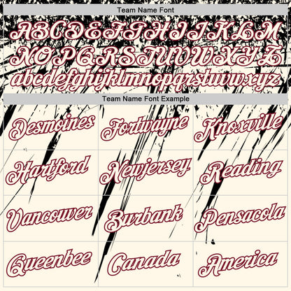 Custom Cream Black-Crimson Distressed Scratch Brush Stroke Performance T-Shirt
