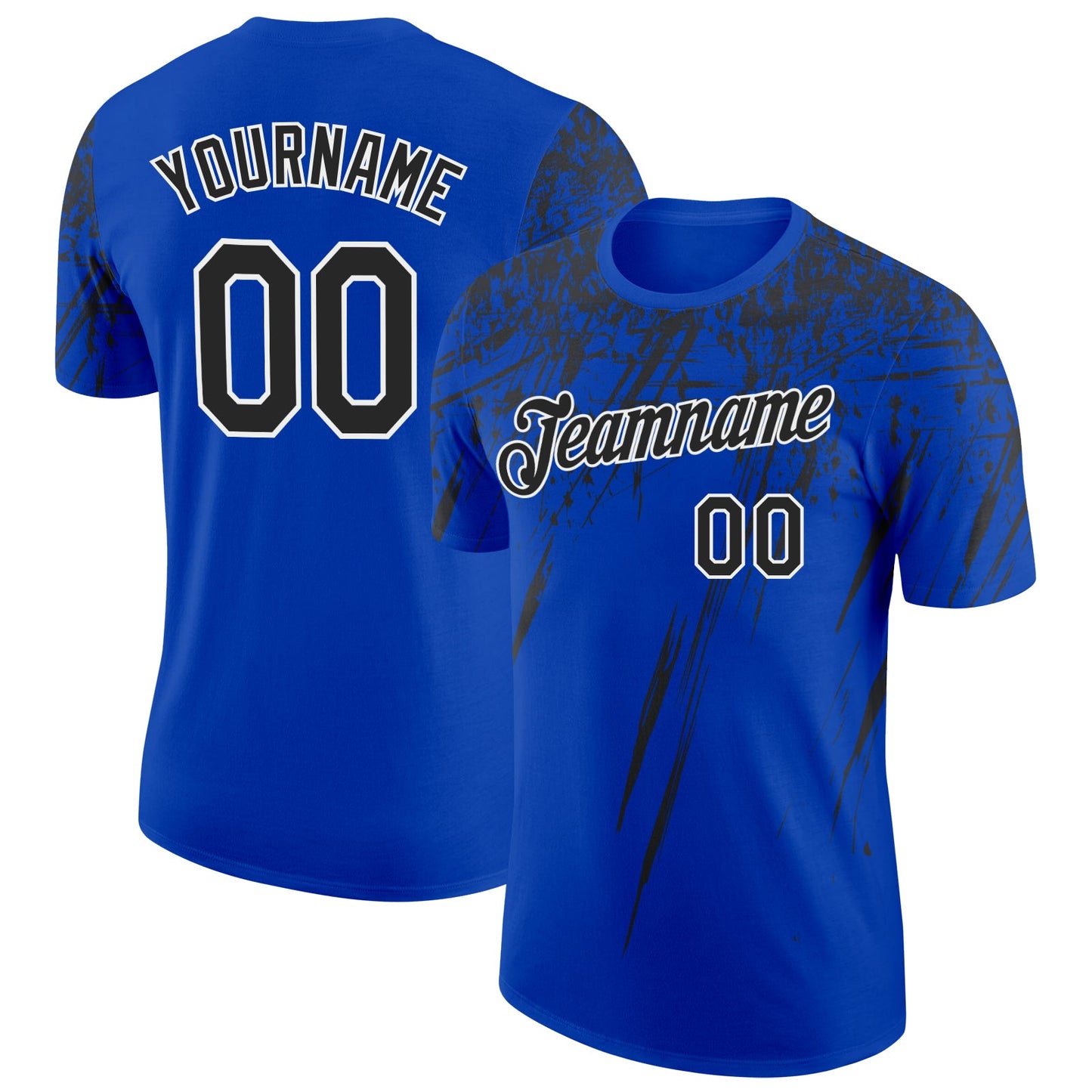 Custom Thunder Blue Black-White Distressed Scratch Brush Stroke Performance T-Shirt