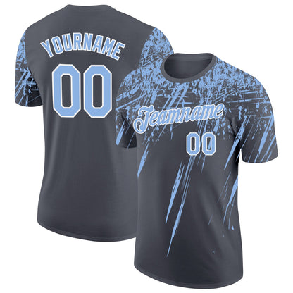 Custom Steel Gray Light Blue-White Distressed Scratch Brush Stroke Performance T-Shirt