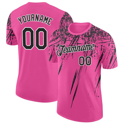 Custom Pink Black-White Distressed Scratch Brush Stroke Performance T-Shirt