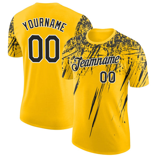 Custom Yellow Black-White Distressed Scratch Brush Stroke Performance T-Shirt