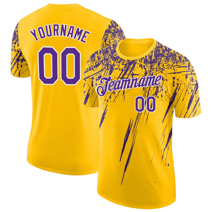 Custom Yellow Purple-White Distressed Scratch Brush Stroke Performance T-Shirt