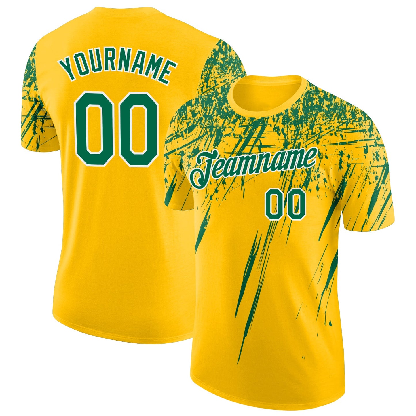 Custom Yellow Kelly Green-White Distressed Scratch Brush Stroke Performance T-Shirt
