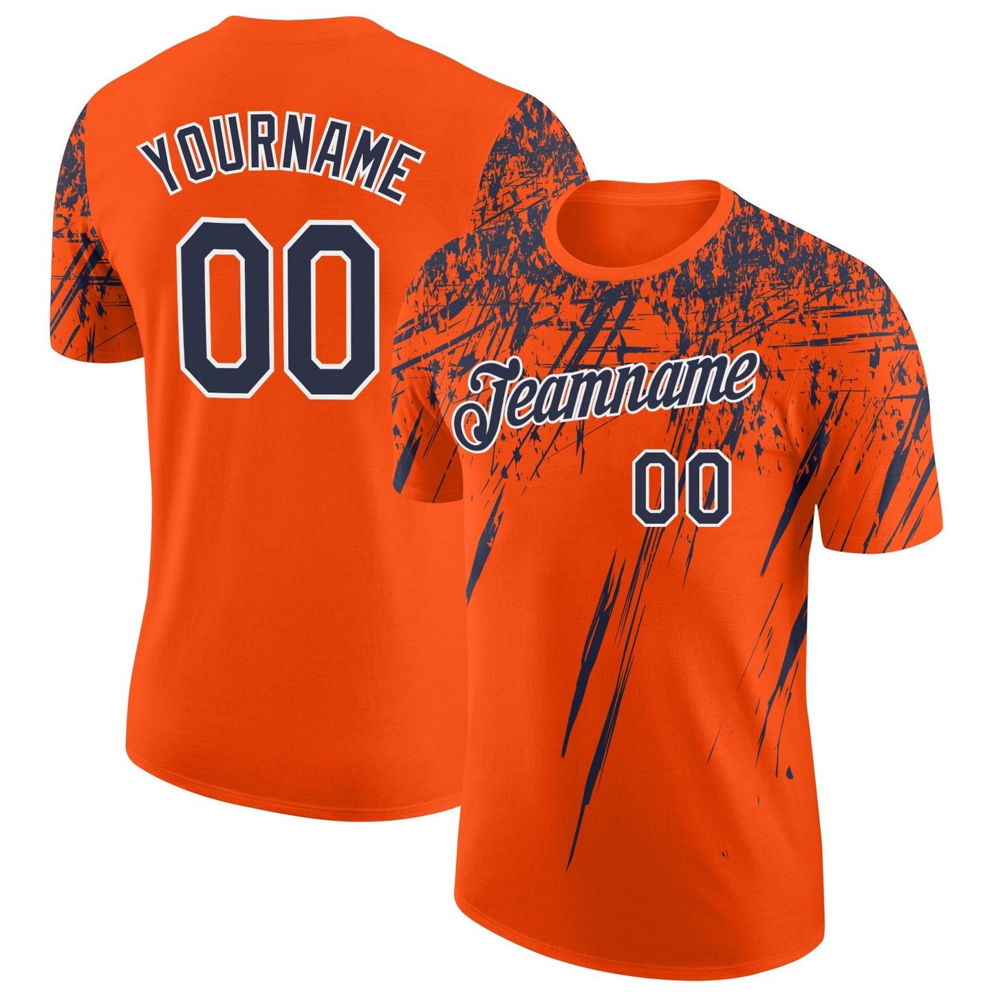 Custom Orange Navy-White Distressed Scratch Brush Stroke Performance T-Shirt