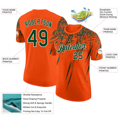 Custom Orange Green-White Distressed Scratch Brush Stroke Performance T-Shirt