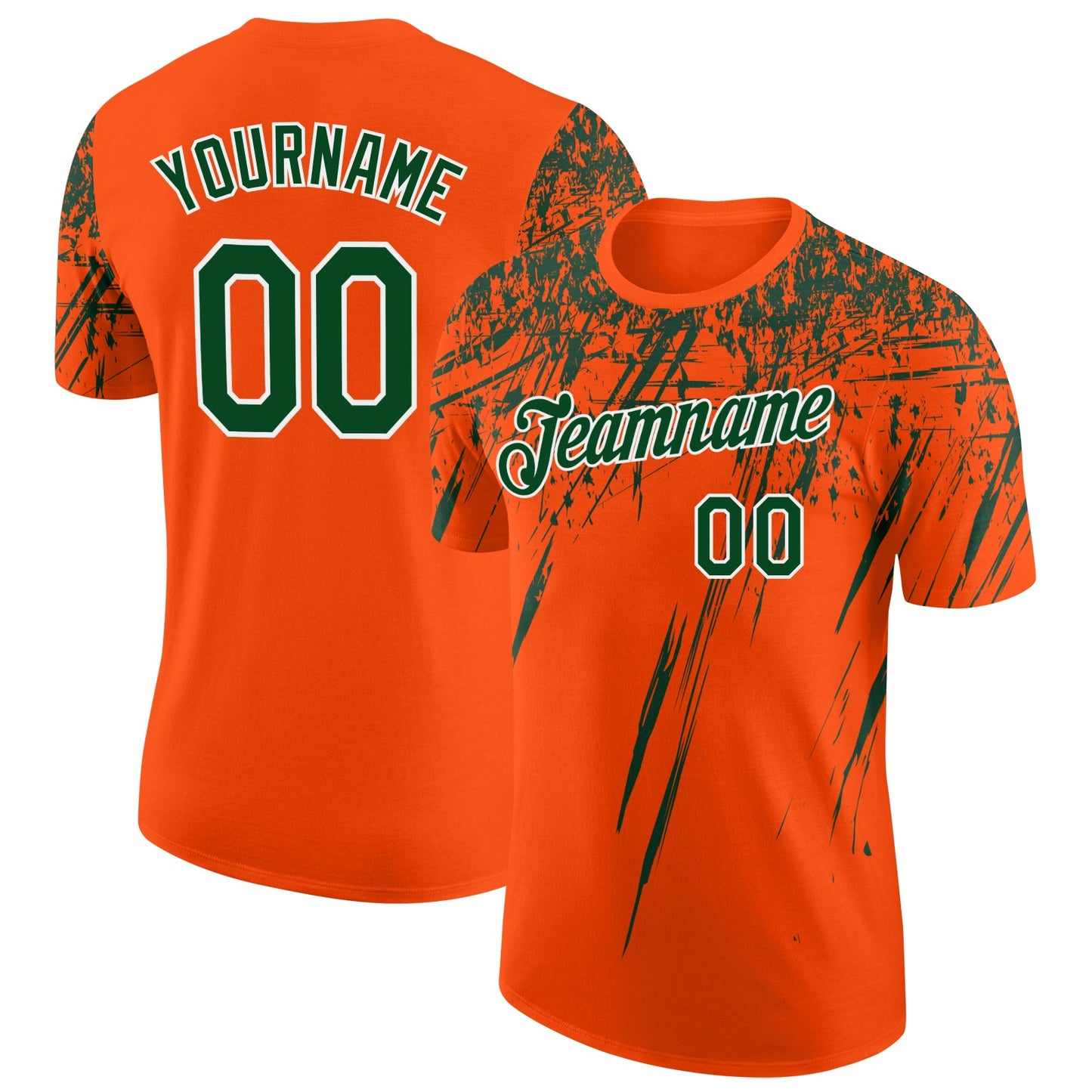 Custom Orange Green-White Distressed Scratch Brush Stroke Performance T-Shirt