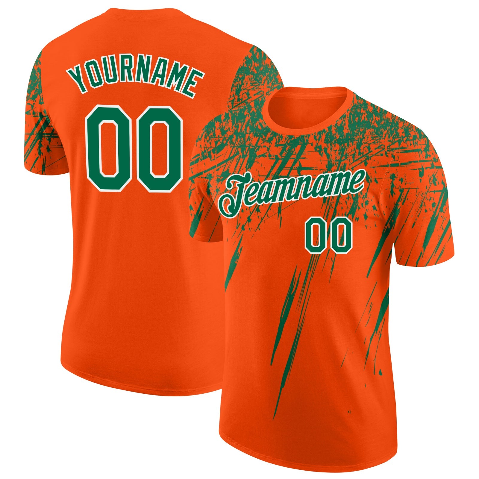 Custom Orange Kelly Green-White Distressed Scratch Brush Stroke Performance T-Shirt