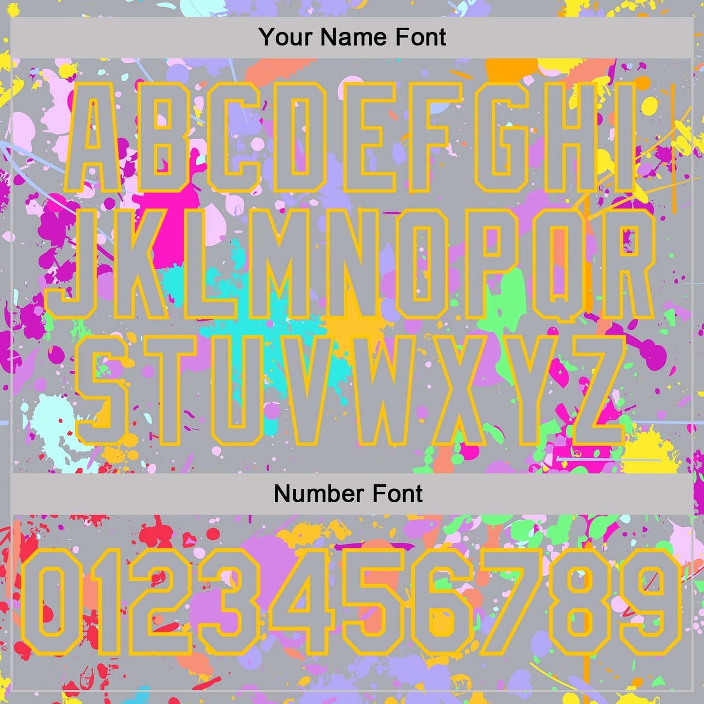 Custom Graffiti Pattern Gray-Yellow Vibrant Multicolor Paint Splatter Performance T-Shirt
