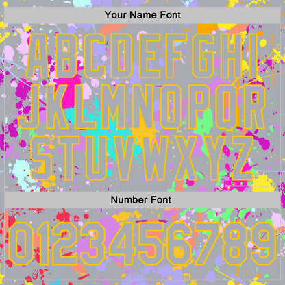 Custom Graffiti Pattern Gray-Yellow Vibrant Multicolor Paint Splatter Performance T-Shirt