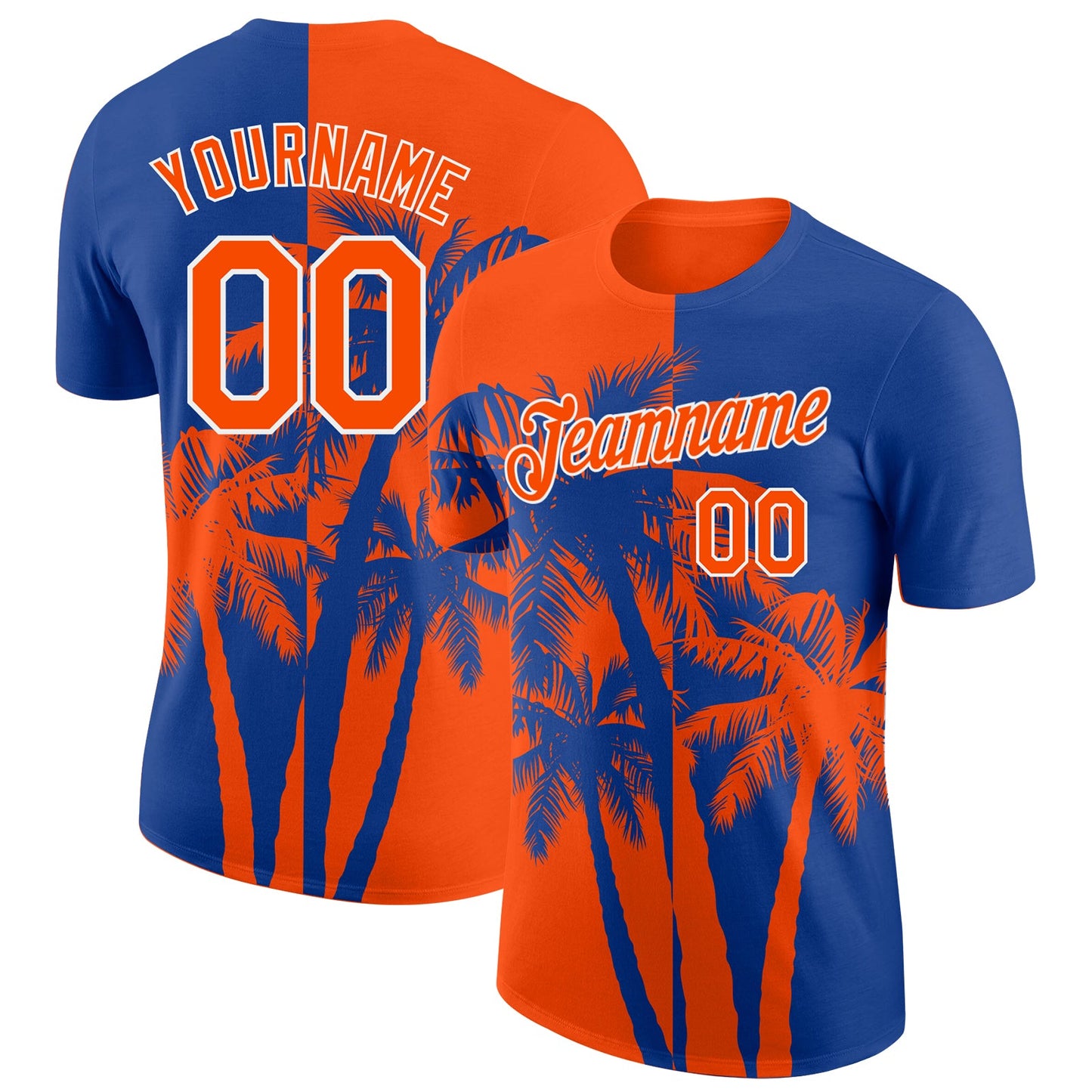 Custom Royal Orange-White Hawaii Tropical Coastal Palm Trees Performance T-Shirt