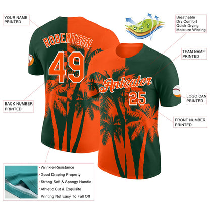 Custom Green Orange-White Hawaii Tropical Coastal Palm Trees Performance T-Shirt