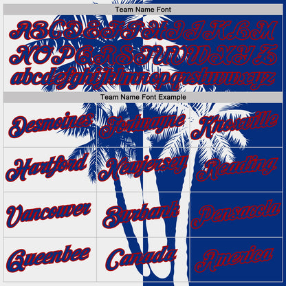 Custom Royal White-Red Hawaii Tropical Coastal Palm Trees Performance T-Shirt