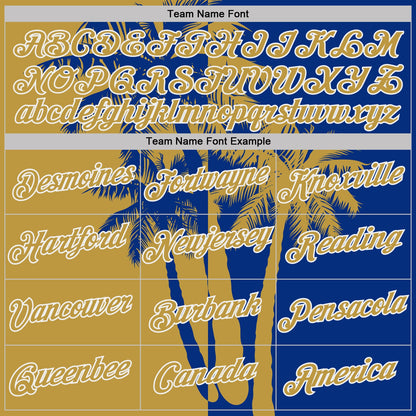 Custom Royal Old Gold-White Hawaii Tropical Coastal Palm Trees Performance T-Shirt