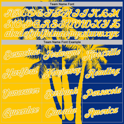 Custom Royal Yellow-White Hawaii Tropical Coastal Palm Trees Performance T-Shirt