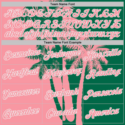 Custom Kelly Green Medium Pink-White Hawaii Tropical Coastal Palm Trees Performance T-Shirt
