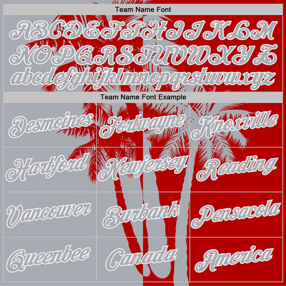 Custom Red Gray-White Hawaii Tropical Coastal Palm Trees Performance T-Shirt