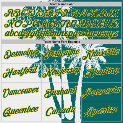 Custom Teal White-Yellow Hawaii Tropical Coastal Palm Trees Performance T-Shirt